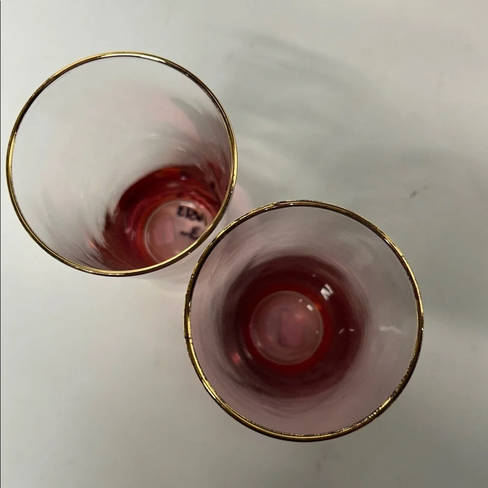 Set of Two Pink Ombre Glasses vintage tall, highball glasses